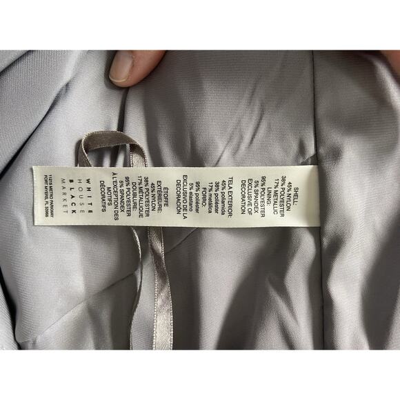 Women’s White House Black Market Dress Gray Silver Size 8 Sheer Bell Sleeves - Picture 4 of 8